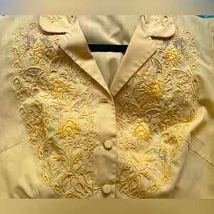 True Vintage VTG 1950s - Stunning Yellow Embroidered Antique Dress 10